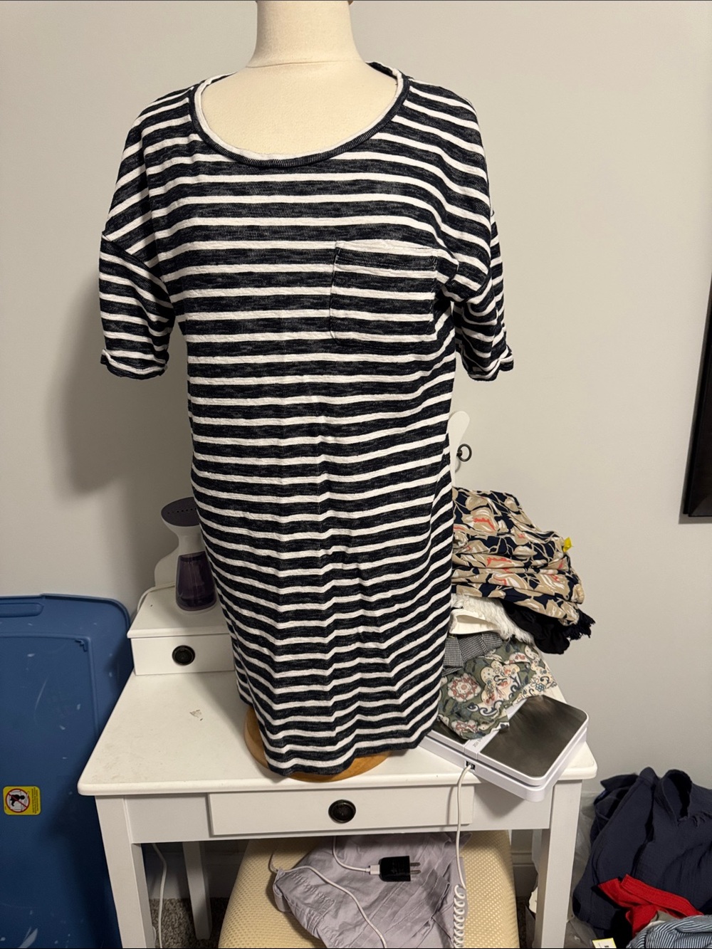 Roxy Black & White Striped Pocket Mini Dress 👙